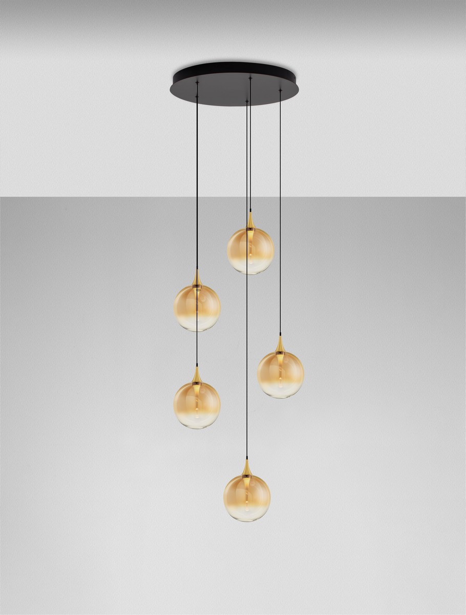 ΚΡΕΜΑΣΤΟ ΦΩΤΙΣΤΙΚΟ Matt Black Metal Base Brass Gold Metal Top & Gradient Champaign Glass