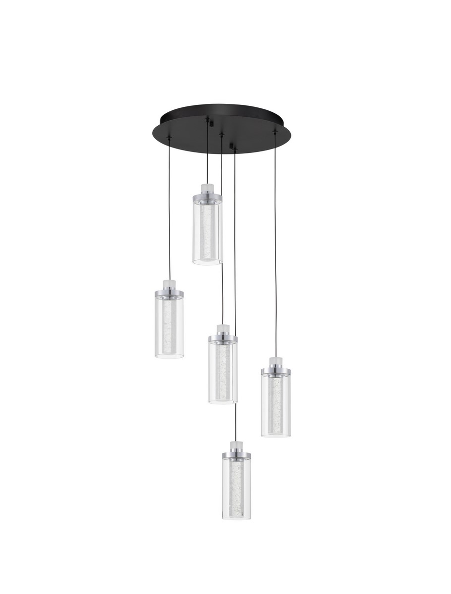 ΚΡΕΜΑΣΤΟ ΦΩΤΙΣΤΙΚΟ Triac Dimmable Chrome Steel & Aluminium Clear Glass Sandy Black Canopy 