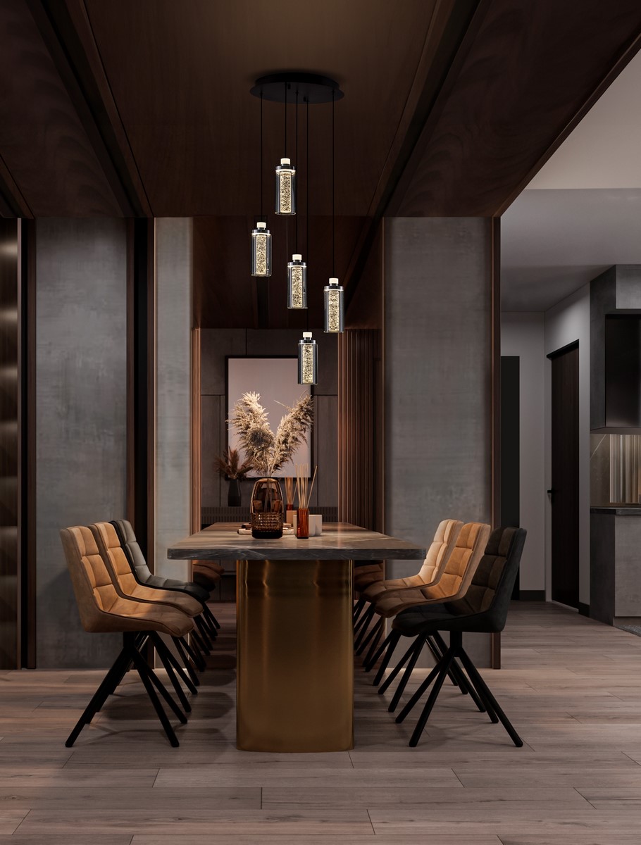 ΚΡΕΜΑΣΤΟ ΦΩΤΙΣΤΙΚΟ Triac Dimmable Chrome Steel & Aluminium Clear Glass Sandy Black Canopy 