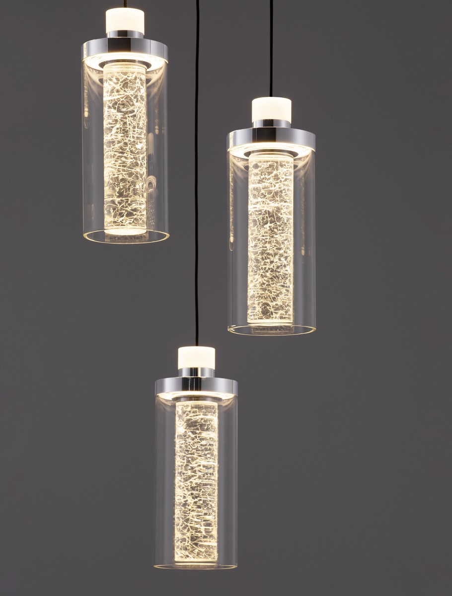 ΚΡΕΜΑΣΤΟ ΦΩΤΙΣΤΙΚΟ Triac Dimmable Chrome Steel & Aluminium Clear Glass Sandy Black Canopy 