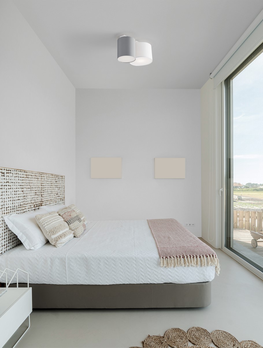 ΔΙΦΩΤΟ ΦΩΤΙΣΤΙΚΟ ΟΡΟΦΗΣ  Sandy White Metal Base White & Grey Fabric Shade