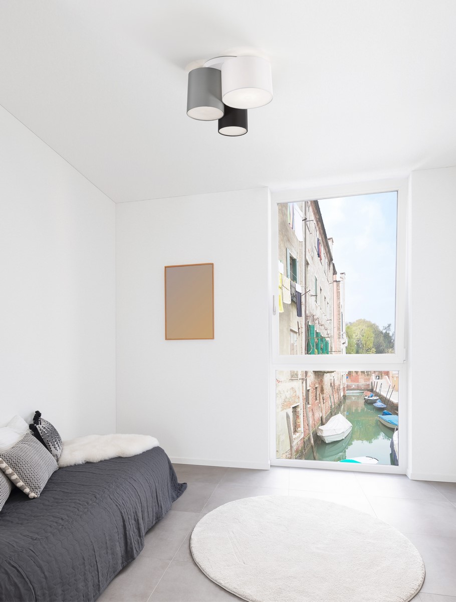 ΦΩΤΙΤΙΚΟ ΟΡΟΦΗΣ Sandy White Metal Base White Black & Grey Fabric Shade