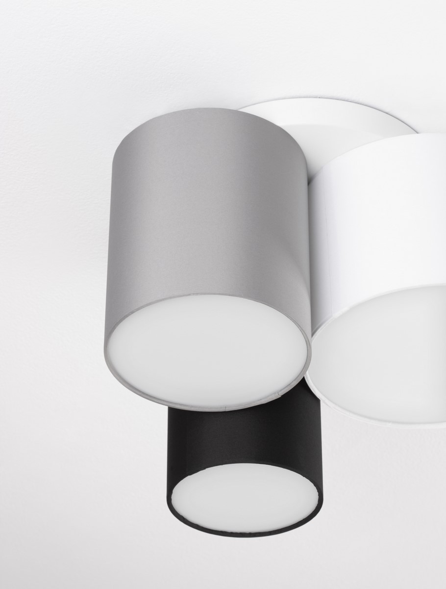 ΦΩΤΙΤΙΚΟ ΟΡΟΦΗΣ Sandy White Metal Base White Black & Grey Fabric Shade