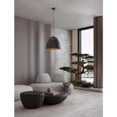 ΚΡΕΜΑΣΤΗ ΚΑΜΠΑΝΑ Black Paper & Natural Mulbery Silk Sandy Black Metal Base D:50cm