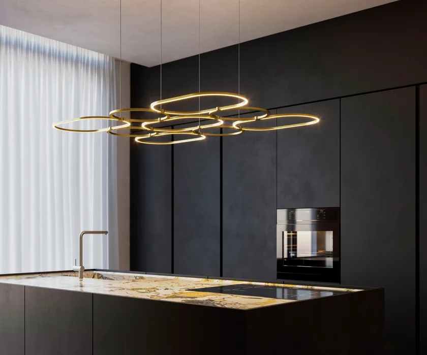 Modern Elegant  HANGING LIGHT  Metal LED 9 Circles GOLD ITALY