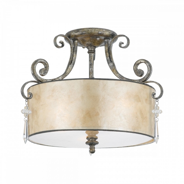 MOTTLED SILVER 3-LIGHT CEILING LAMP WITH GLASS HAT TIFFANY D:40.6cm USA