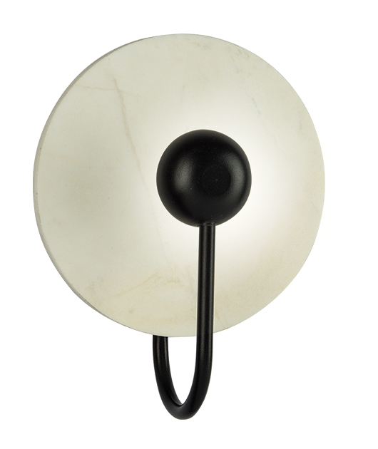 REFLECTIVE MARBLE WALL SCONCE, MATTE BLACK DETAIL  D:16CM H:20CM