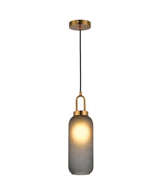 ELONGATED PENDANT WITH GREY GLASS SHADE AND ANTIQUE BRASS METAL