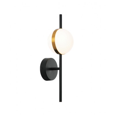 BLACK-GOLD WALL SCONCE WITH OPAL GLASS ORB H:42cm 