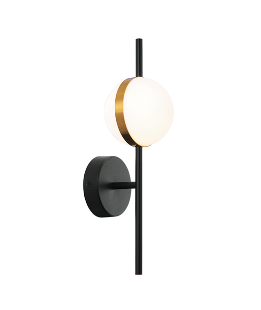 BLACK-GOLD WALL SCONCE WITH OPAL GLASS ORB H:42cm 