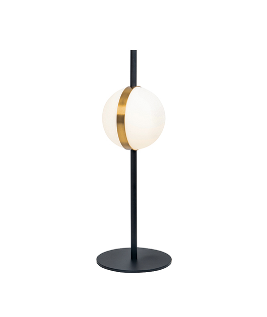 BLACK-GOLD TABLE LAMP WITH OPAL GLASS ORB H:42cm 