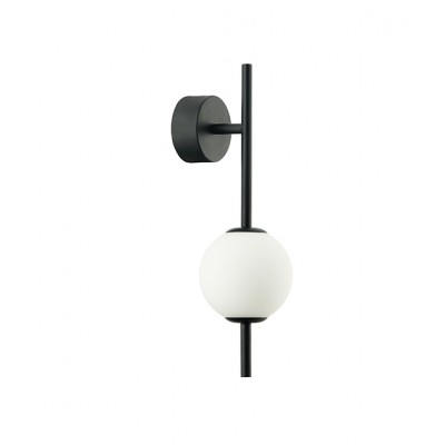 BLACK METAL WALL SCONCE WITH OPAL GLASS ORB L:37cm 