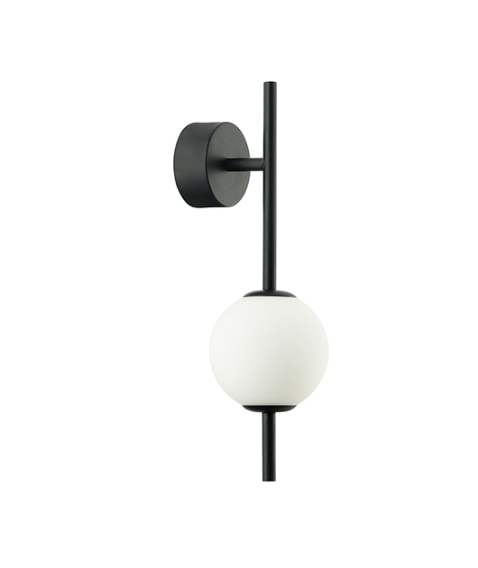 BLACK METAL WALL SCONCE WITH OPAL GLASS ORB L:37cm 