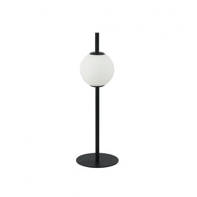 BLACK METAL TABLE LAMP WITH OPAL GLASS ORB H:42cm 