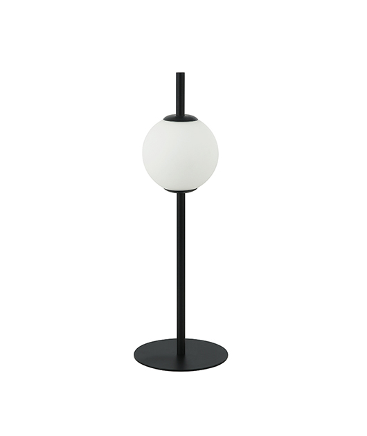 BLACK METAL TABLE LAMP WITH OPAL GLASS ORB H:42cm 