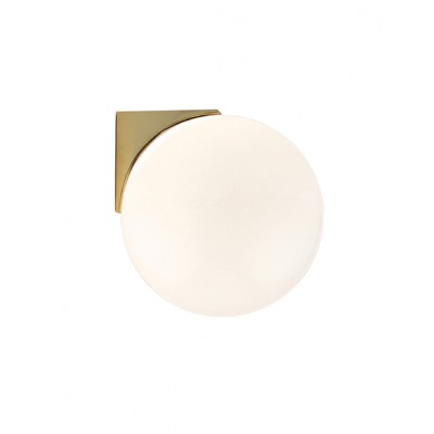 BATHROOM SCONCE WITH OPAL ORB AND BRASS COLORED ATTACHMENT BASE