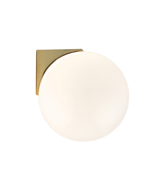 BATHROOM SCONCE WITH OPAL ORB AND BRASS COLORED ATTACHMENT BASE