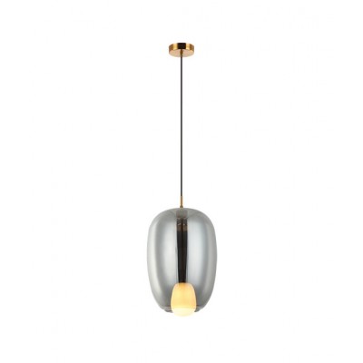 SINGLE LIGHT PENDANT-TRANSLUCENT BLACK GLASS AND OPAL GLASS ORB