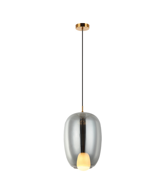 SINGLE LIGHT PENDANT-TRANSLUCENT BLACK GLASS AND OPAL GLASS ORB
