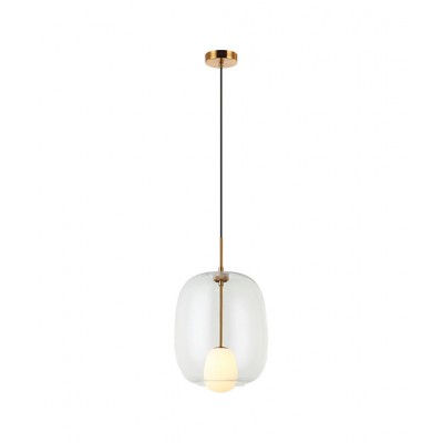 SINGLE LIGHT PENDANT CLEAR GLASS AND OPAL ORB
