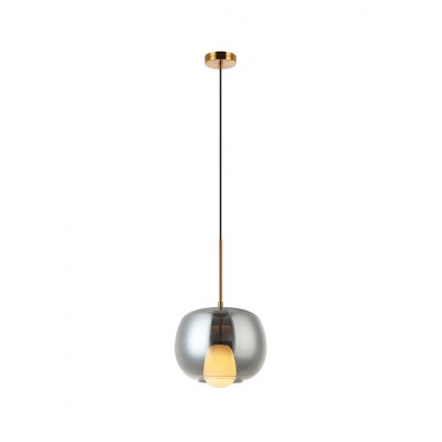SINGLE LIGHT PENDANT  TRANSLUCENT BLACK GLASS AND OPAL GLASS ORB
