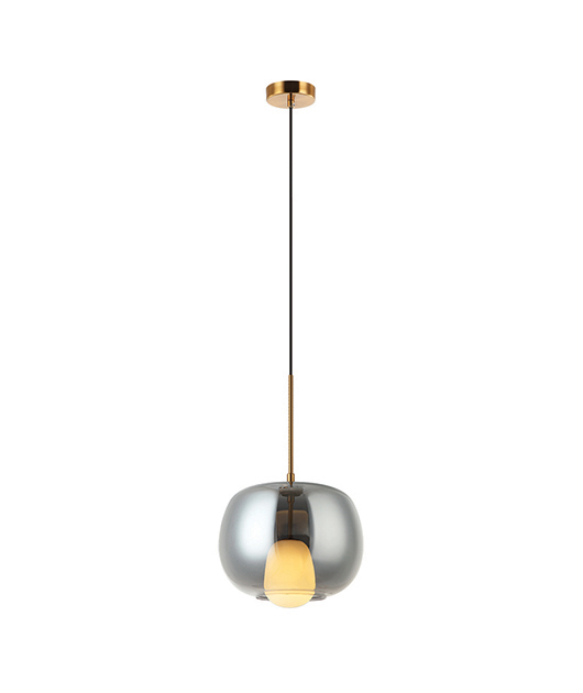 SINGLE LIGHT PENDANT  TRANSLUCENT BLACK GLASS AND OPAL GLASS ORB