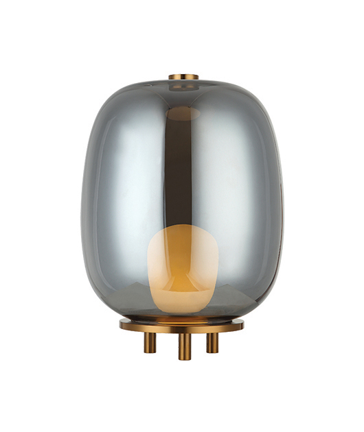 TRANSLUCENT BLACK GLASS AND OPAL ORB TABLE LIGHT
