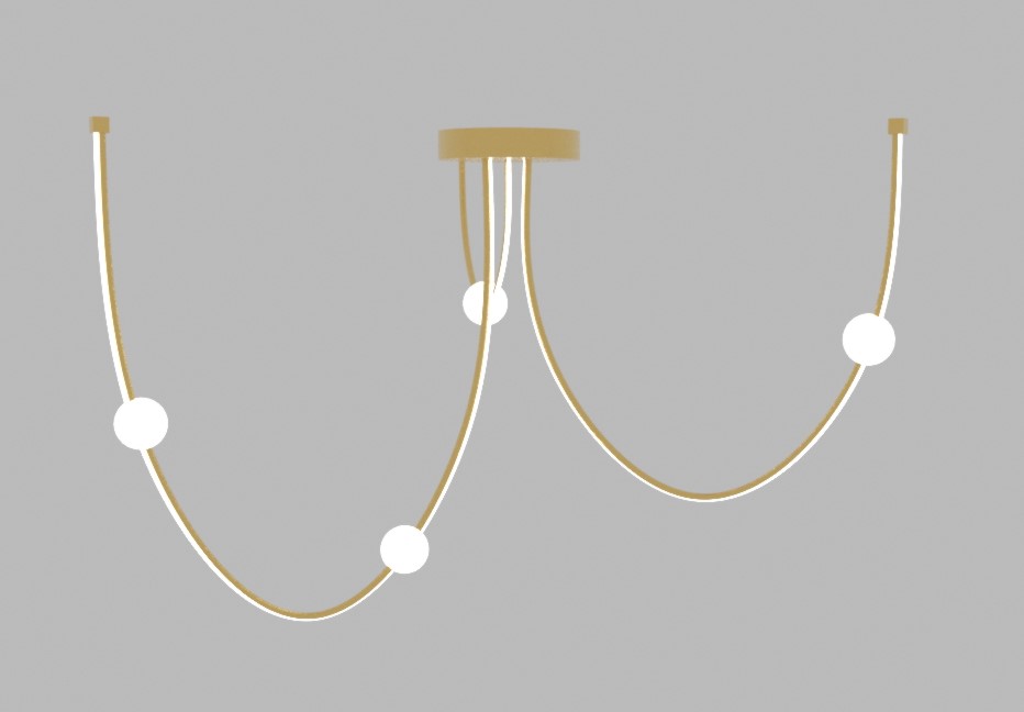TRIPLE LOOPED LED FIXTURE WITH OPAL ORBS-MATTE GOLD