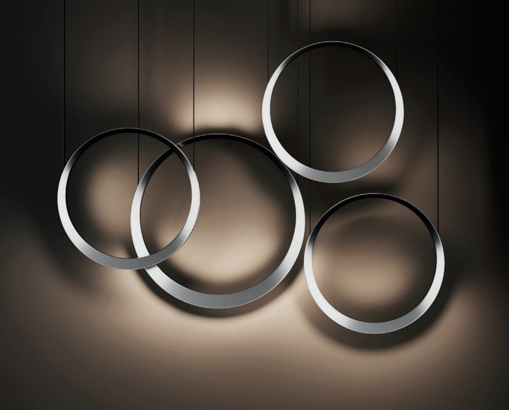 SUSPENDED LED RING POLISHED ALUMINUM Ø50cm H:400cm HANDMADE IN THE NETHERLANDS
