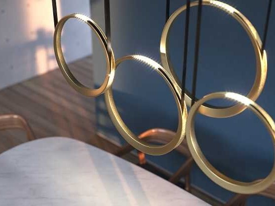 TRIPLE LED RING BRASS Ø50cm Ø50cm Ø40cm H:200cm HANDMADE IN THE NETHERLANDS