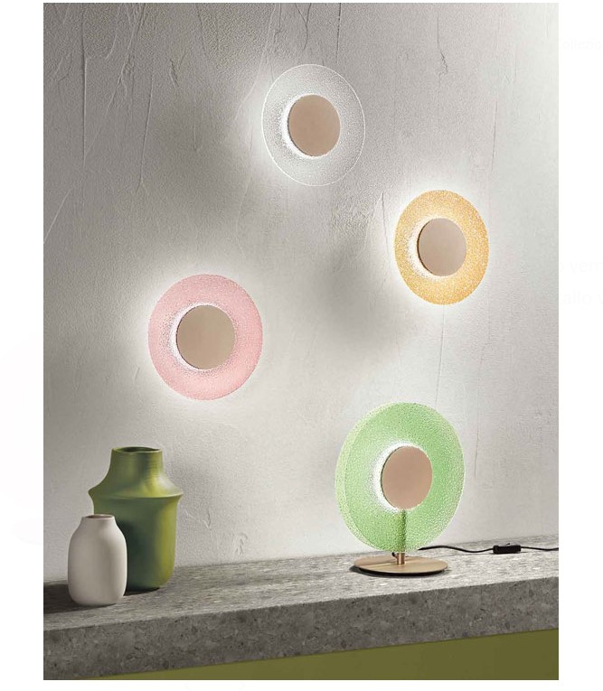 LED WALL FIXTURE WITH COLORFUL GRIT GLASS DISC Ø25cm ITALY 