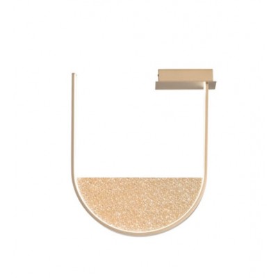 U SHAPED CEILING MOUNTED FIXTURE GOLD METAL-AMBER FROSTED GLASS 55cm MADE IN ITALY