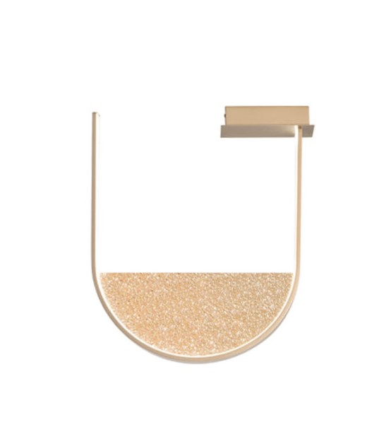 U SHAPED CEILING MOUNTED FIXTURE GOLD METAL-AMBER FROSTED GLASS 55cm MADE IN ITALY