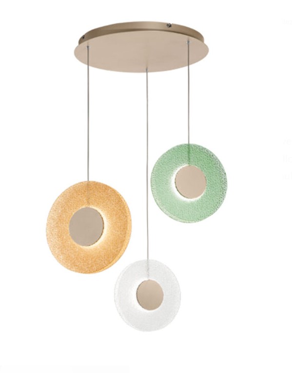TRIPLE LED PENDANT COLORFUL GRIT GLASS DISCS Ø45cm ITALY