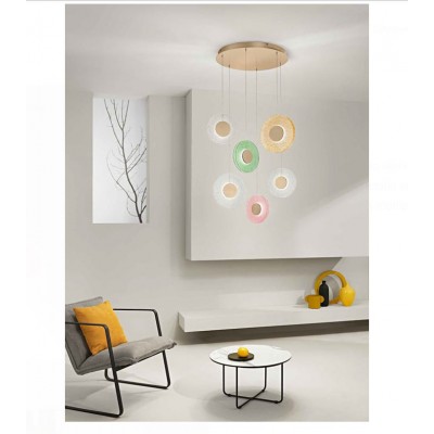 6-PENDANT LED FIXTURE COLORFUL GRIT GLASS DISCS Ø60cm ITALY