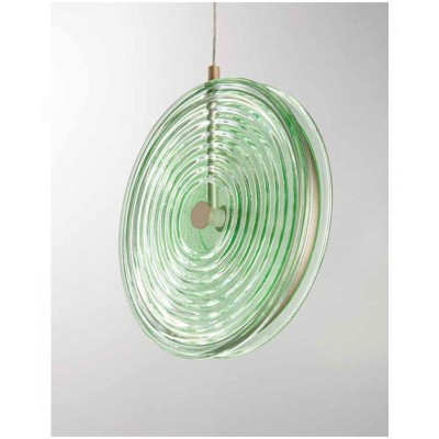 COLORD GLASS DISC PENDANT Ø30cm WITH EMBOSSED CIRCLES AND GOLD METAL FRAME, ITALY