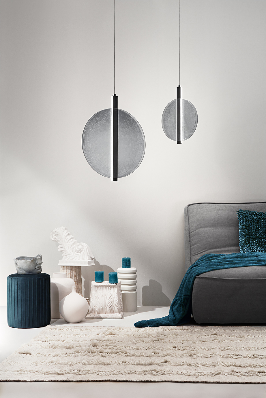 BLACK METAL-SMOKY TEXTURED GLASS LED PENDANT Ø30cm MADE IN ITALY