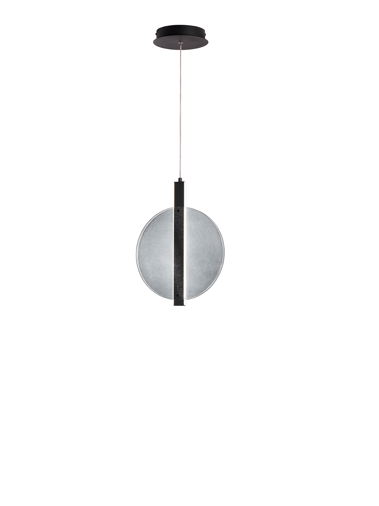 BLACK METAL-SMOKY TEXTURED GLASS LED PENDANT Ø30cm MADE IN ITALY