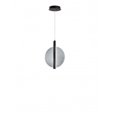 BLACK METAL-SMOKY TEXTURED GLASS LED PENDANT Ø30cm MADE IN ITALY 