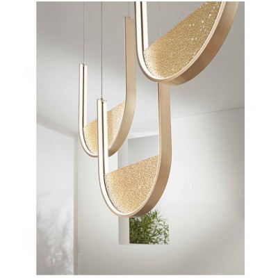 3LIGHT RACK U PENDANTS GOLD METAL-AMBER FROSTED GLASS L:106cm MADE IN ITALY