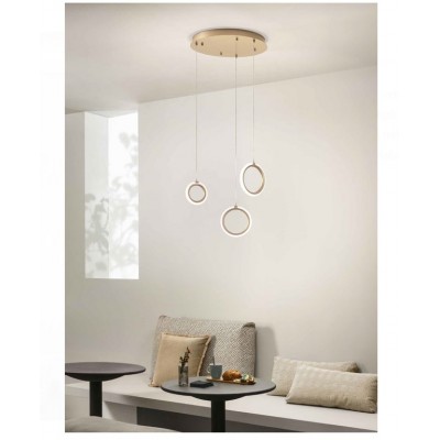 3-LIGHT GOLD LED RING SUSPENDED FIXTURE Ø35cm ITALY