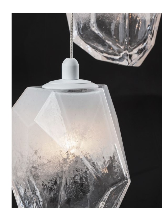 3-LIGHT SUSPENSION FIXTURE, ROSETTE-GLASS