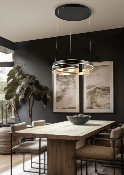PENDANT LED LIGHT D:65cm BLACK-GOLD 8000lm