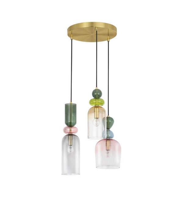 3-LIGHT FIXTURE MULTICOLORED GLASS SANDY GOLD METAL Ø35cm