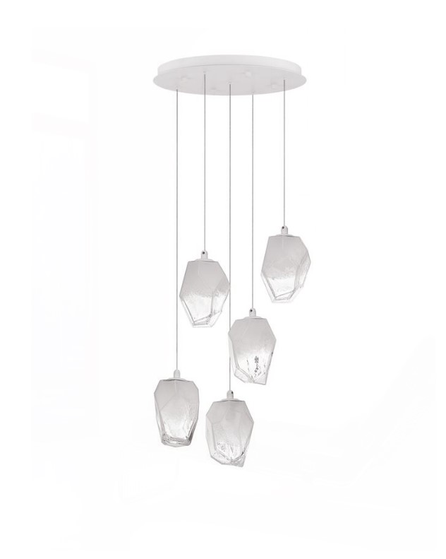 5-LIGHT SUSPENSION FIXTURE, ROSETTE-GLASS