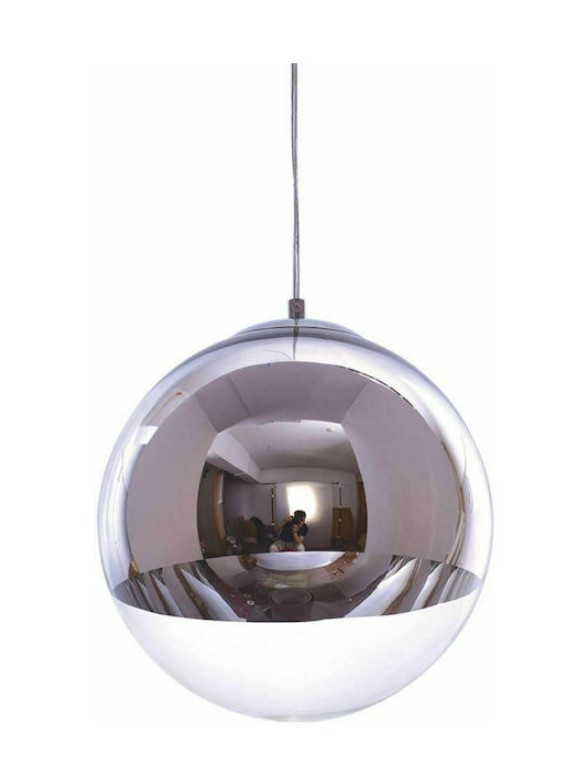 CHROME GLASS ORB PENDANT D:30cm