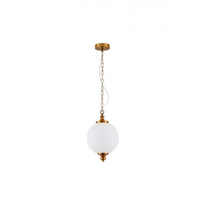 ELEGANT OPAL GLASS AND ANTIQUE BRASS PENDANT