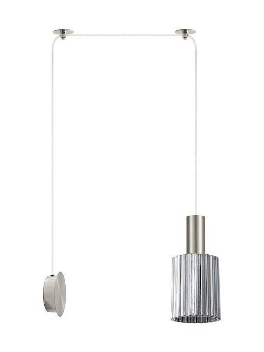 RIBBED CHROME GLASS SCONCE PENDANT SYSTEM 3m MATTE NICKEL DETAIL