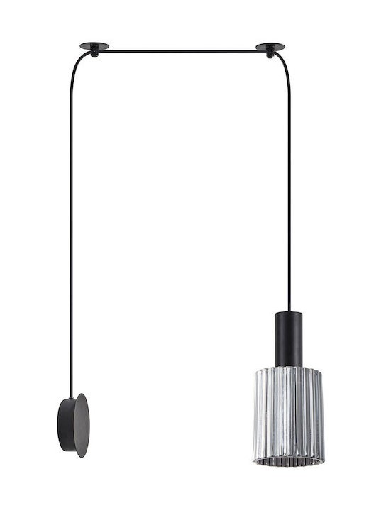 RIBBED CHROME GLASS SCONCE PENDANT SYSTEM 3m MATTE BLACK DETAIL