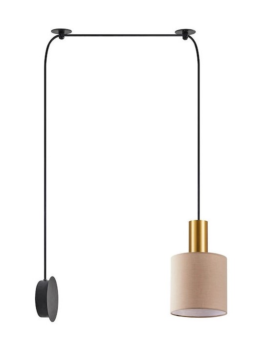 SCONCE PENDANT SYSTEM 3m BROWN FABRIC SHADE GOLD DETAIL
